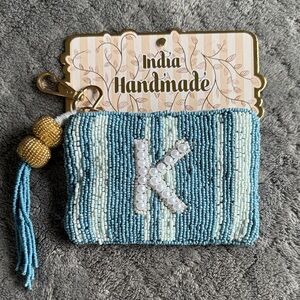 Handmade Beaded Wristlet with Gold and Blue Accents